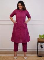 Cotton Magenta Daily Wear Plain Readymade Kurti With Bottom